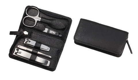 Zippered manicure set: 5 pcs., stainless; black