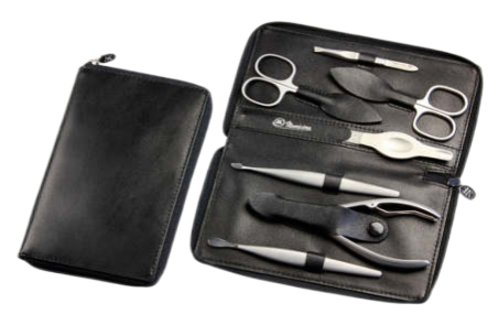 Zippered manicure set: 7. pcs., stainless; black