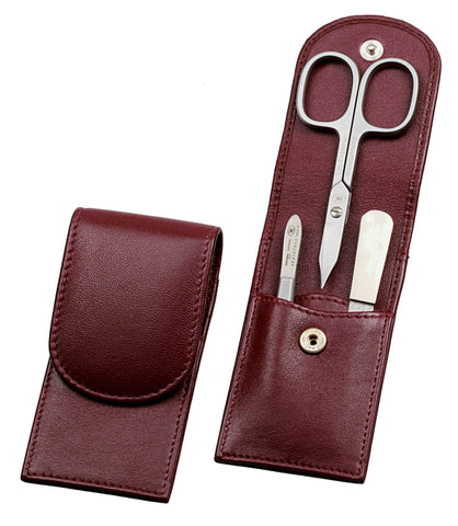 Pocket sized manicure set: 3 pcs., stainless, burgundy