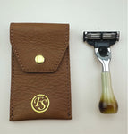 Mini Imitation Horn Travel Mach3 Razor & Leather pouch